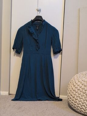 Banana Republic Teal Ruffle-Trim V-Neck Midi Dress